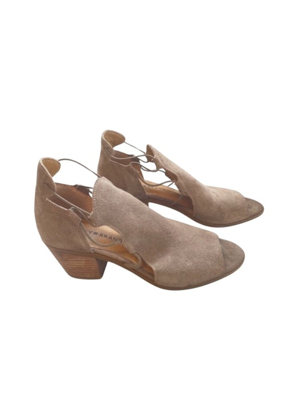 Lucky Brand Berrete Open Toe Taupe Suede Booties Size 8.5 Women neutral